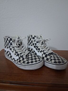 Vans High Top Checkerboard Sneakers - Black & White Filmore